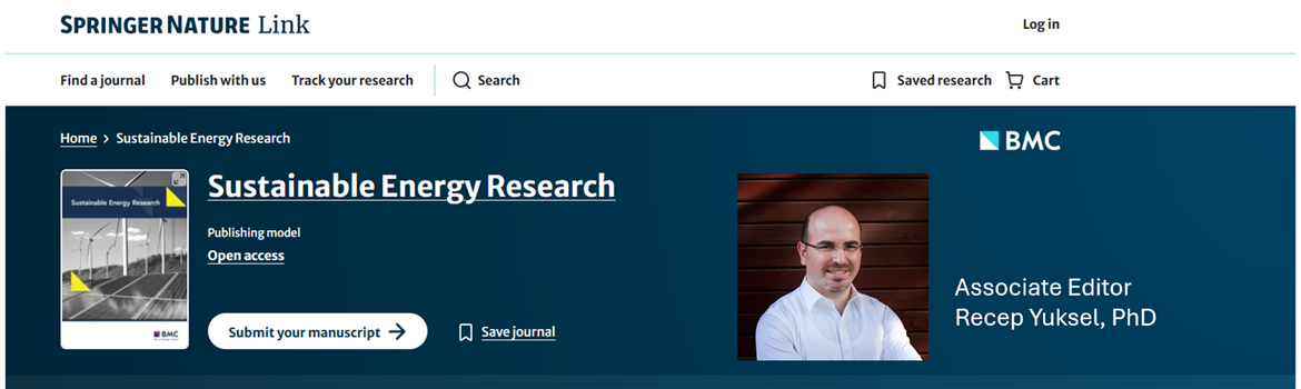 Dr. Yuksel became an associate editor for Springer Nature journal "Sustainable Energy Research"